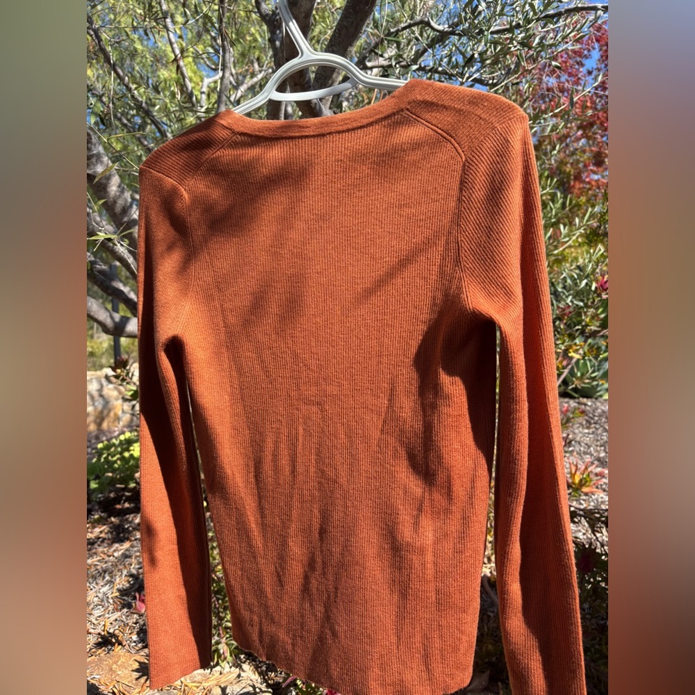 Wool / Cashmere / Silk Blend Ribbed Cardigan – Rust - Picture 3 of 5